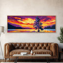Sunset Pine Tree, Nature Wall Art, Wilderness Landscape, Adventure Decor, Framed Canvas Print, Vibrant Colors, Home Aesthetic