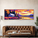 Lakeside Cabin, Cozy Home Decor, Autumn Retreat, Nature Wall Art, Framed Canvas Print, Rustic Lodge, Warm Sunset, Peaceful Living