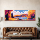 Campfire by Lake, Autumn Wall Art, Outdoor Retreat, Rustic Home, Framed Canvas Print, Cozy Lodge, Fall Decor, Adventure Aesthetic