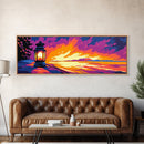 Lantern Glow, Cozy Night Scene, Lake Sunset, Adventure Decor, Framed Canvas Print, Warm Aesthetic, Rustic Home, Nature Inspired
