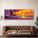 Sunset Beach House, Coastal Wall Art, Vibrant Seascape, Ocean Home Decor, Canvas Print, Boho Artwork, Tropical Living Room Art