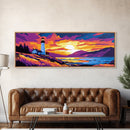 Cliffside Lighthouse, Ocean Sunset Art, Coastal Wall Print, Nautical Home Decor, Vibrant Landscape, Canvas Print, Bedroom Wall Art
