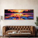Water Lily Sunset, Tranquil Lake Art, Zen Wall Decor, Nature Inspired Print, Vibrant Landscape, Canvas Print, Relaxing Bedroom Art