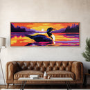 Lake Loon Sunset, Wildlife Wall Art, Tranquil Nature Scene, Cabin Decor, Framed Canvas Print, Vibrant Landscape, Living Room Artwork