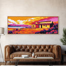 Desert House, Sunset Landscape, Vibrant Wall Art, Canvas Print, Western Home Decor, Colorful Southwest, Living Room Art, Bold Painting