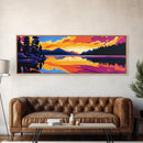 Forest Lake, Evening Reflections, Canvas Print, Tranquil Water Scene, Nature Wall Art, Rustic Cabin Decor, Vibrant Sunset Painting