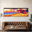 Beach Umbrella, Ocean Sunset, Coastal Escape, Canvas Print, Summer Wall Art, Vibrant Colors, Relaxing Home Decor, Seaside Serenity