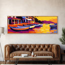 Fishing Boats, Seaside Village, Vibrant Sunset, Nautical Theme, Canvas Print, Living Room Wall Art, Rustic Coastal Decor, Beach House