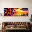 Beach Café, Ocean Sunset, Tropical Decor, Coastal Home Art, Canvas Print, Relaxing Living Room Wall Art, Travel Inspired Painting
