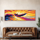 Speedboat Wave, Vibrant Water Art, Sunset Adventure, Framed Canvas Print, Bold Colors, Nautical Decor, Modern Home, Ocean Lover