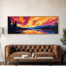 Forest Lake, Sunset Reflection, Framed Canvas Print, Cozy Cabin Decor, Vibrant Landscape, Fall Wall Art, Living Room Artwork, Nature Scene