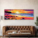 Beach Sunset, Waves and Rocks, Vibrant Coastal Art, Framed Canvas Print, Tropical Wall Art, Ocean Decor, Beach Artwork, Large Wall Art