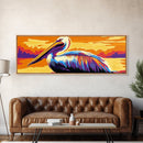 Majestic Pelican, Tropical Sunset, Framed Canvas Print, Coastal Wildlife Art, Boho Animal Decor, Colorful Bird Painting, Beach House Art
