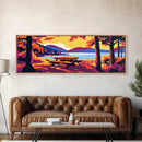 Lakeside Picnic, Cozy Retreat, Framed Canvas Print, Autumn Wall Art, Cabin Living Decor, Vibrant Landscape, Rustic Outdoor Artwork