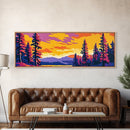 Autumn Pines, Sunset Landscape, Framed Canvas Print, Cozy Cabin Wall Art, Vibrant Nature Scene, Fall Decor, Living Room Artwork