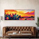 Desert Cactus, Sunset Glow, Framed Canvas Print, Boho Wall Art, Southwest Home Decor, Vibrant Nature Art, Rustic Landscape, Living Room Art