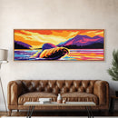 Whale Breach, Ocean Sunset, Marine Life, Vibrant Water, Framed Canvas Print, Nautical Decor, Beach House Wall Art, Coastal Art, Gift Idea