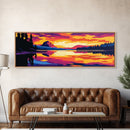 Mountain Lake, Scenic Reflection, Serene Nature, Vibrant Sunset, Framed Canvas Print, Relaxing Wall Art, Home Office Decor, Zen Art