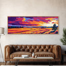 Rolling Fields, Golden Landscape, Sunset Art, Canvas Print, Country Home Decor, Farmhouse Wall Art, Warm Autumn Painting, Vibrant Sky