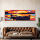 Canoe on Lake, Tranquil Sunset, Nature Art, Canvas Print, Cabin Wall Decor, Lake House Art, Water Landscape, Warm Color Palette
