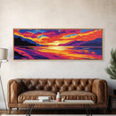 Lake Sunset, Nature Art, Scenic Wall Art, Framed Canvas Print, Vibrant Waterscape Painting, Colorful Living Room Art, Modern Coastal Decor