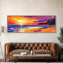 Golden Beach, Sunset Seascape, Ocean Art, Framed Canvas Print, Vibrant Coastal Scene, Nautical Living Room Decor, Waterscape Painting