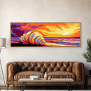 Seashell Beach, Vibrant Sunset, Coastal Art, Ocean Landscape, Framed Canvas Print, Living Room Wall Art, Tropical Decor, Warm Colors