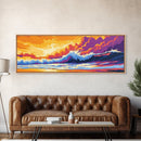 Ocean Waves, Dramatic Seascape, Sunset Surf, Coastal Wall Art, Framed Canvas Print, Beach House Decor, Bold Colors, Modern Nautical