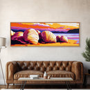 Seashell Beach, Vibrant Sunset, Coastal Landscape, Bold Colors, Framed Canvas Print, Living Room Wall Art, Tropical Vibes, Nautical Art