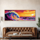 Giant Wave, Ocean Surf, Sunset Splash, Coastal Energy, Framed Canvas Print, Surfer Wall Art, Beach House Decor, Living Room Art
