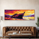Shipwreck Sunset, Abandoned Boat, Nautical Scene, Dramatic Seascape, Framed Canvas Print, Coastal Wall Art, Living Room Decor