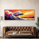 Jumping Fish, Ocean Wave, Sunset Fishing, Bold Seascape, Framed Canvas Print, Nautical Wall Art, Living Room Art, Sport Fishing Art