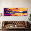 Floating Cabin, River Art, Serene Sunset, Lakeside Wall Art, Framed Canvas Print, Cozy Home Decor, Relaxing Landscape, Rustic Charm