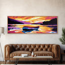 Canoe, Sunset, Reflection, Framed Canvas Print, Vibrant Lake Art, Wilderness Wall Decor, Boho Wall Art, Rustic Home Decor, Autumn Art