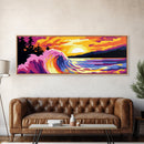 Crashing Wave, Sunset, Ocean Power, Framed Canvas Print, Surfer Wall Art, Beach House Decor, Coastal Color Palette, Vibrant Home Art