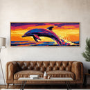 Jumping Dolphin, Ocean Wall Art, Marine Life, Vibrant Sea Decor, Framed Canvas Print, Beach House Art, Coastal Nature, Large Canvas