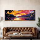 Sunset Paradise, Tropical Waters, Exotic Escape, Framed Canvas Print, Coastal Wall Art, Boho Beach Decor, Relaxing Living Room Art