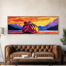 Mountain Adventure, Hiking Scenic View, Colorful Travel Art, Rustic Cabin Wall Art, Framed Canvas Print, Autumn Wilderness Decor