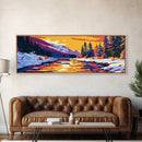 Winter River, Snowy Landscape, Pine Trees, Canvas Print, Cozy Cabin Wall Art, Holiday Decor, Christmas Artwork, Scenic Nature