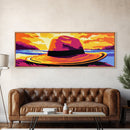 Beach Hat, Coastal Sunset, Canvas Print, Vibrant Seascape Art, Boho Wall Decor, Summer Vibes, Warm Home Decor, Bedroom Wall Art
