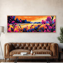 Floral Lake, Wildflower Sunset, Framed Canvas Print, Botanical Wall Art, Nature Scene, Boho Home Decor, Bedroom Artwork, Office Art