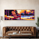 Adirondack Chair, Lake Sunset, Autumn Art, Framed Canvas Print, Cozy Cabin Wall Art, Rustic Home Decor, Warm Tones, Nature Painting