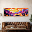 Sunset Valley, Majestic Peaks, Vibrant Nature, Framed Canvas Print, Outdoor Wall Art, Bohemian Landscape, Living Room Decor, Wanderlust