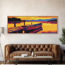 Lake Boat, Sunset Reflection, Framed Canvas Print, Cabin Wall Art, Nautical Home Decor, Serene Landscape, Vibrant Art, Nature Scene