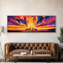 Sunset Flames, Majestic Campfire, Vibrant Night Sky, Framed Canvas Print, Cozy Rustic Wall Art, Cabin Retreat, Autumn Home Decor