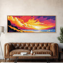 Beach, Waves, Sunset, Framed Canvas Print, Coastal Wall Art, Nautical Decor, Ocean Art, Vibrant Summer Artwork, Surf Inspired Home Decor