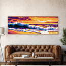 Ocean, Waves, Sunset, Framed Canvas Print, Coastal Wall Art, Boho Beach Art, Vibrant Seaside Decor, Nautical Artwork, Surfer Room Art