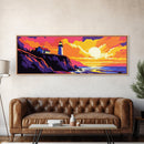 Lighthouse Sunset, Coastal Art, Nautical Wall Decor, Beach House Art, Vibrant Seascape, Framed Canvas Print, Living Room Wall Art