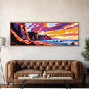 Sunset Cliffs, Coastal Landscape, Beach Wall Art, Ocean Sunset Painting, Vibrant Nature Print, Framed Canvas Print, Bedroom Wall Art