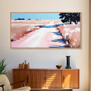 Countryside Path Art, Rustic Landscape Print, Minimalist Nature Painting, Warm Autumn Decor, Serene Scenic Artwork, Framed Canvas Print